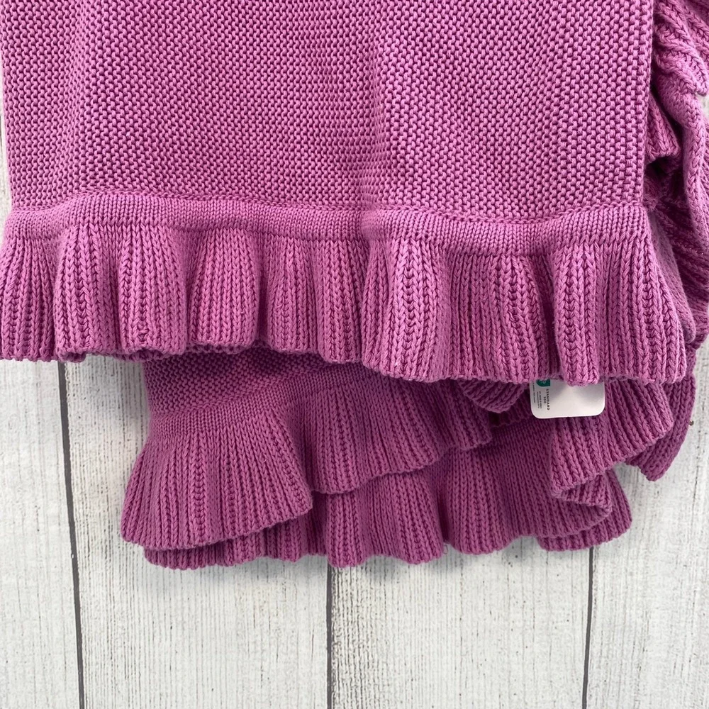 Kassadecor Throw Blanket Orchid Purple Cotton Knit Ruffle Trim Kassatex Cottage